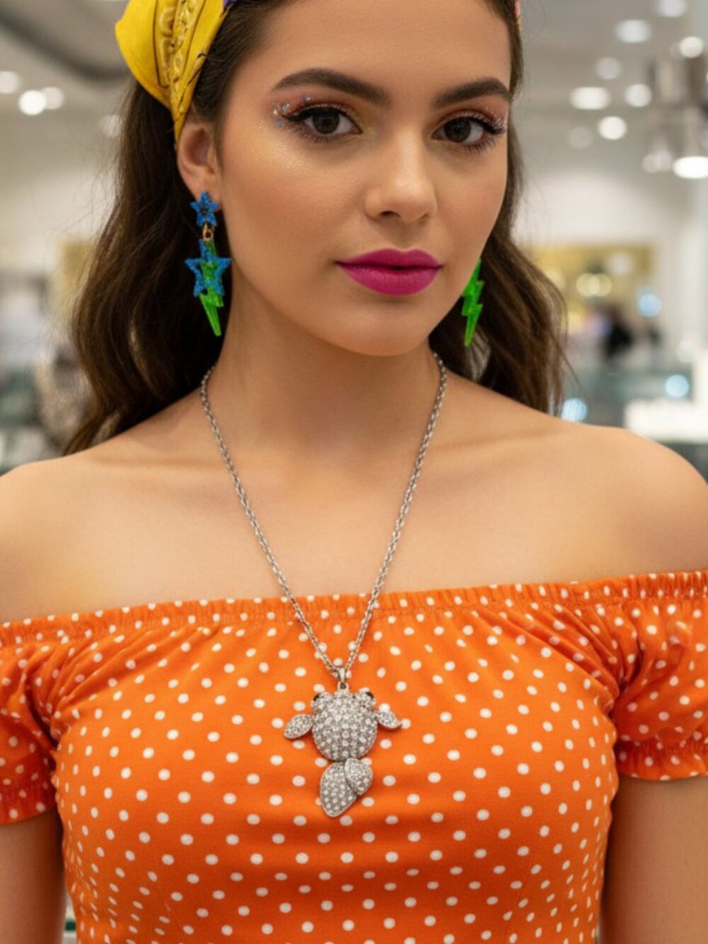 NEW Silver Rhinestone Fish Pendant Necklace | Long Chain | WN56